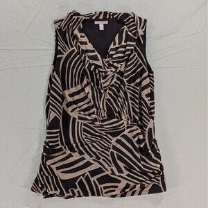 Dana Buchman Shirt Womens Large Cowl Neck Sleeveless Black/Brown Abstract Blouse